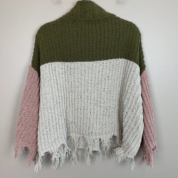 POL Chenille Chunky Turtleneck Color Block Sweater Fryed Hem Sweater Size Small - Picture 6 of 6